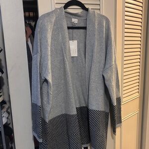 a new day Gray Open-Front Cardigan with Black Patterned Hem